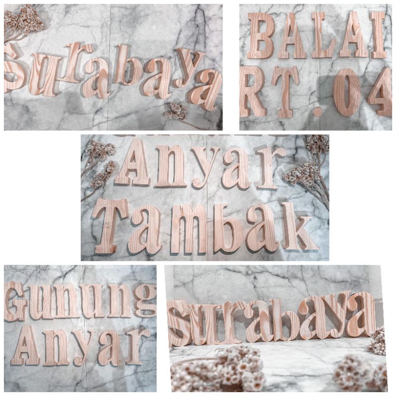 Angka atau Huruf Sesuai pilihan dari kayu yg masih mentah tinggi 8,5cm dan 13,5 cm