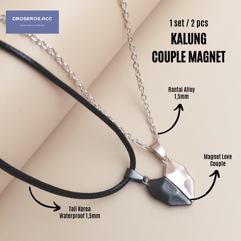 1 set / 2 pcs Kalung Couple Magnet Bentuk Hati Kalung Love Sepasang Kalung Hadiah Pasangan