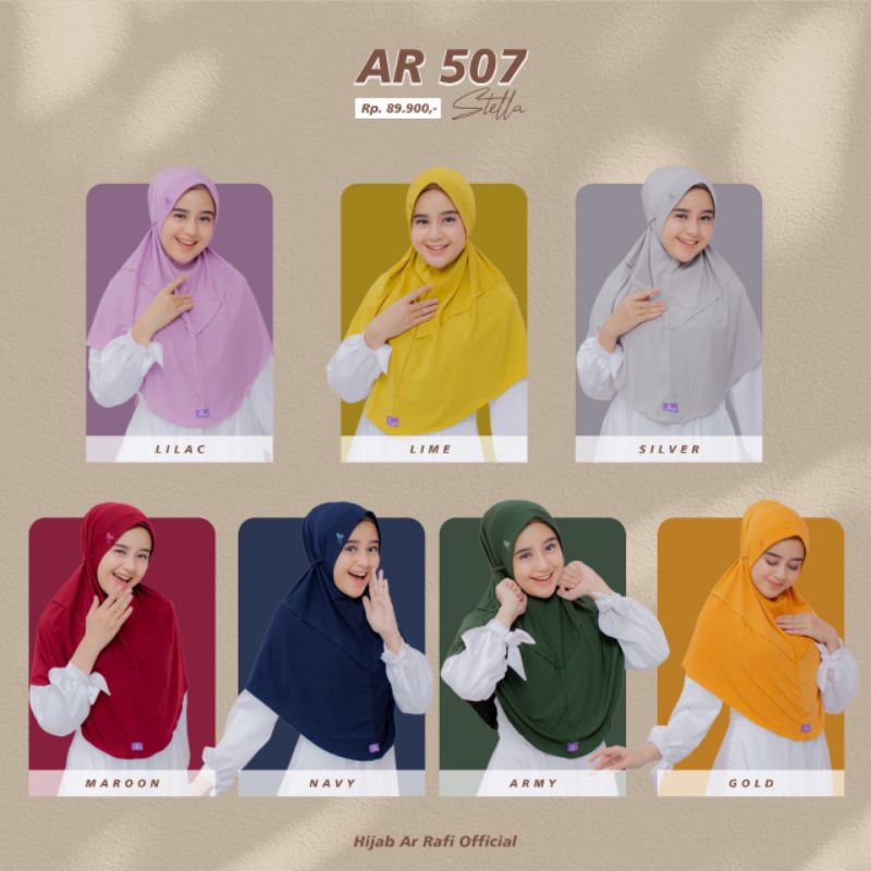 Jilbab Instan Terbaru Arrafi kode AR 507 bahan stella Adem Bergo Maryam Tali