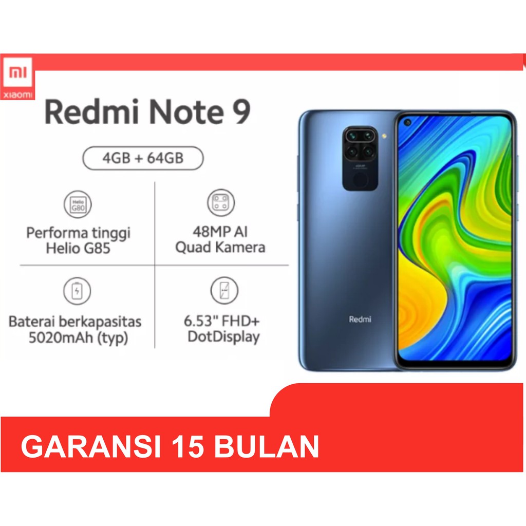 Xiaomi Redmi Note 9 4GB+64GB GARANSI RESMI Ram 4GB Rom 64GB | HP Xiomi redmi note 9 hitam / black