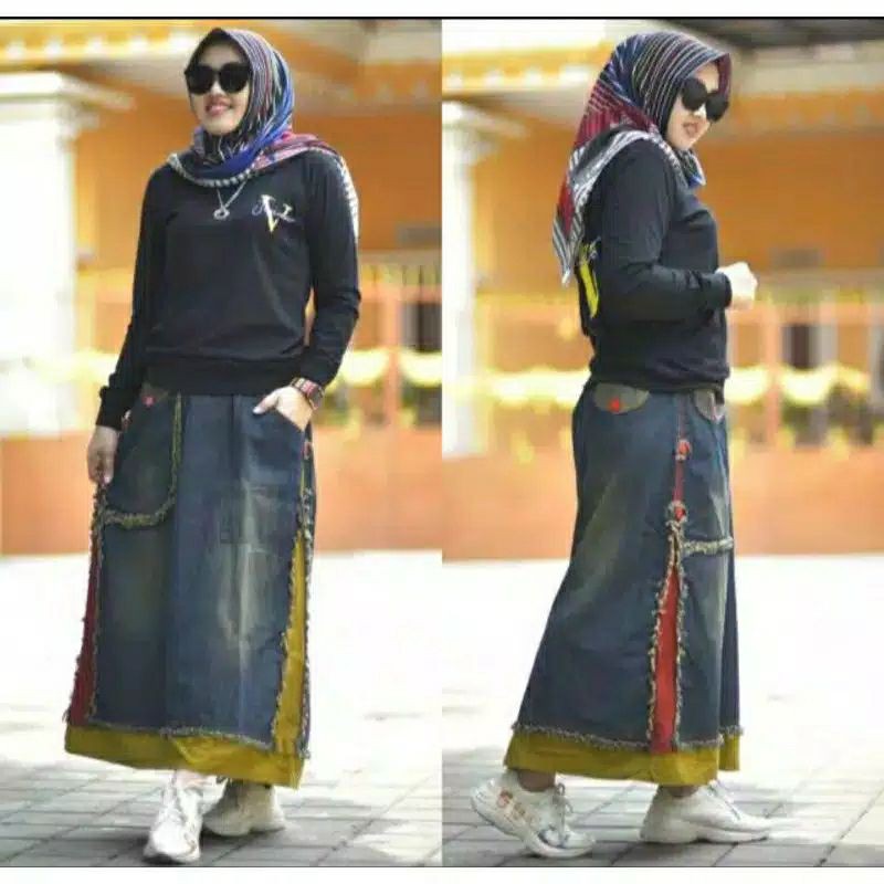 Rok junov combinasi//rok jeans import//rok wanita//rok jeans panjang