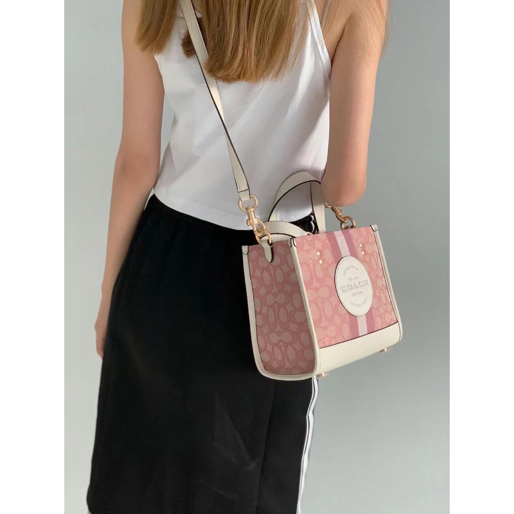 Coach Tas wanita Coach Dempsey mini canvas Field Tote 22 vertical small tote bag - White 100% ORI