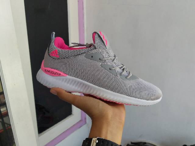 Sepatu Adidas Alphabounce 2.0 Grey Pink Import Vietnam Premium Sneakers Running Senam Fitnes Kado