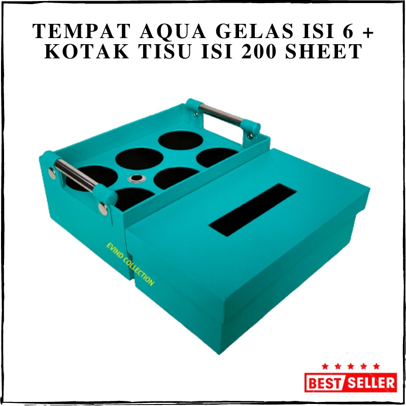 Keranjang Aqua Gelas Isi 6 Cup + Tempat Tissue Isi 200 Sheet Kulit Sintetis Tempat Air Mineral Kotak Tisu