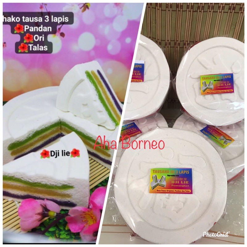 Kue Bulan Tausakoh Kombinasi 3 Rasa Dji Lie Pemangkat / Ori Pandan Talas 3 Lapis