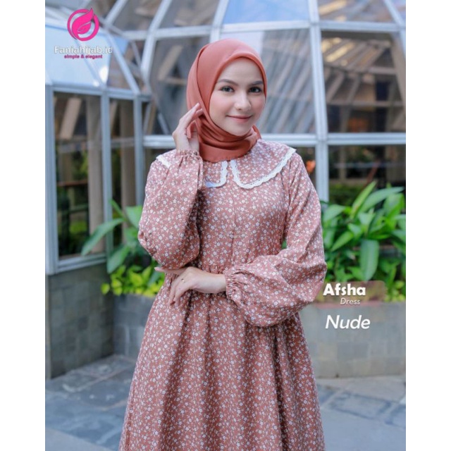 gamis kerah korea warna nude/afsha dress by fania hijab