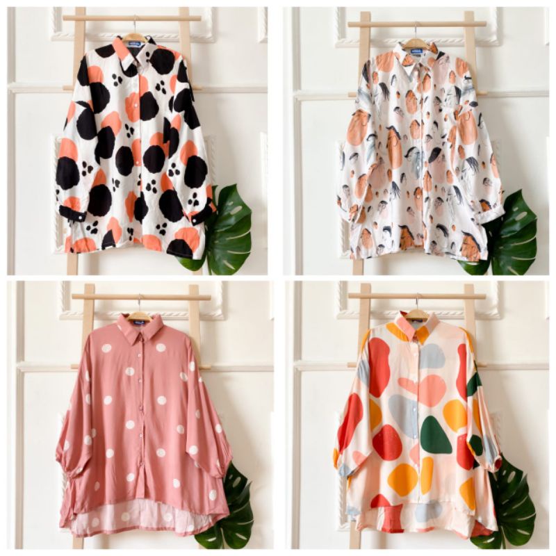 KEMEJA MOTIF BIGSIZE JUMBO OVERSIZE RAYON TARSIS ORI MOELA BERLABEL BLOUSE KOMBINASI KEMEJA KANTOR