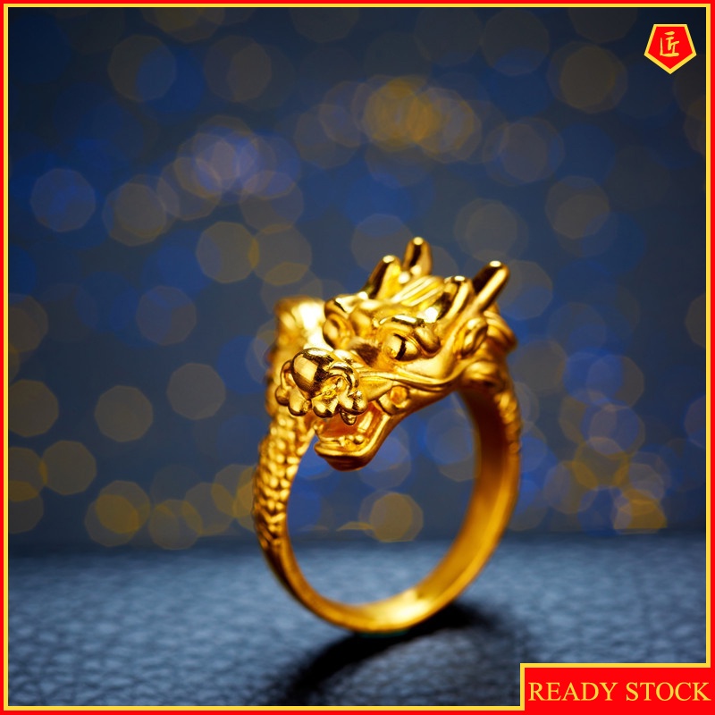 [Ready Stock]3D Golden Dragon Head Ring Creative Personality