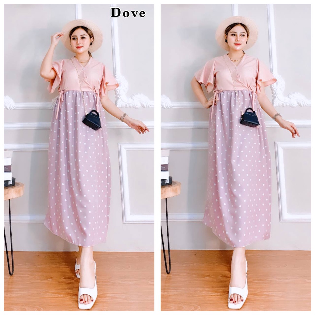 Dress Wanita Kareen Polkadot Shakila Premium Baju Wanita Lengan Pendek Fashion Kekinian LD 110 cm