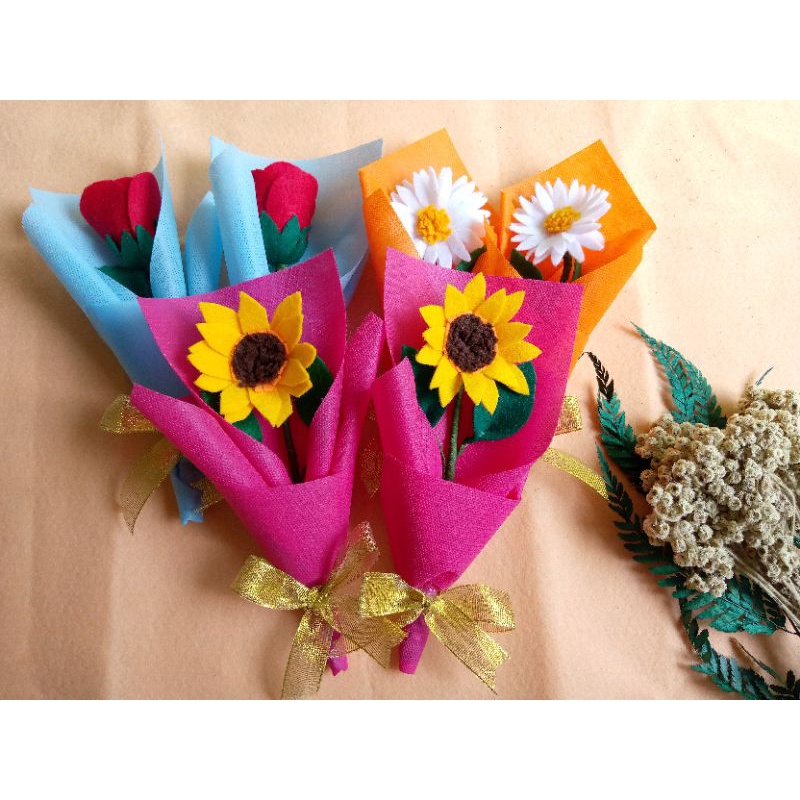Buket Bunga Flanel Mini/ Buket Bunga Mawar Flanel/ Buket Bunga Matahari Flanel/ Buket Bunga Daisy