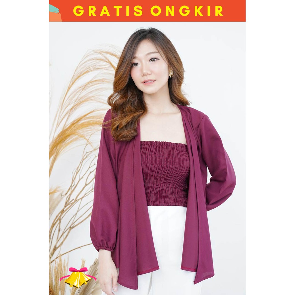 COTTONBELLS ATASAN CASUAL WANITA THERE TANKTOP SERUT + OUTER PLAID TOP ( LQ - B 11556 )