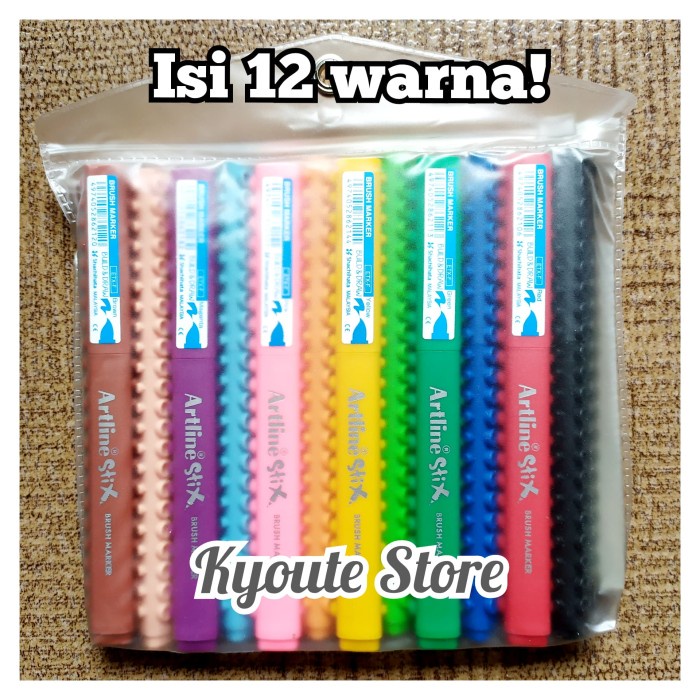 

tulis-alat-paket- artline stix brush marker set 12 new for lettering kaligrafi menulis -paket-alat-
