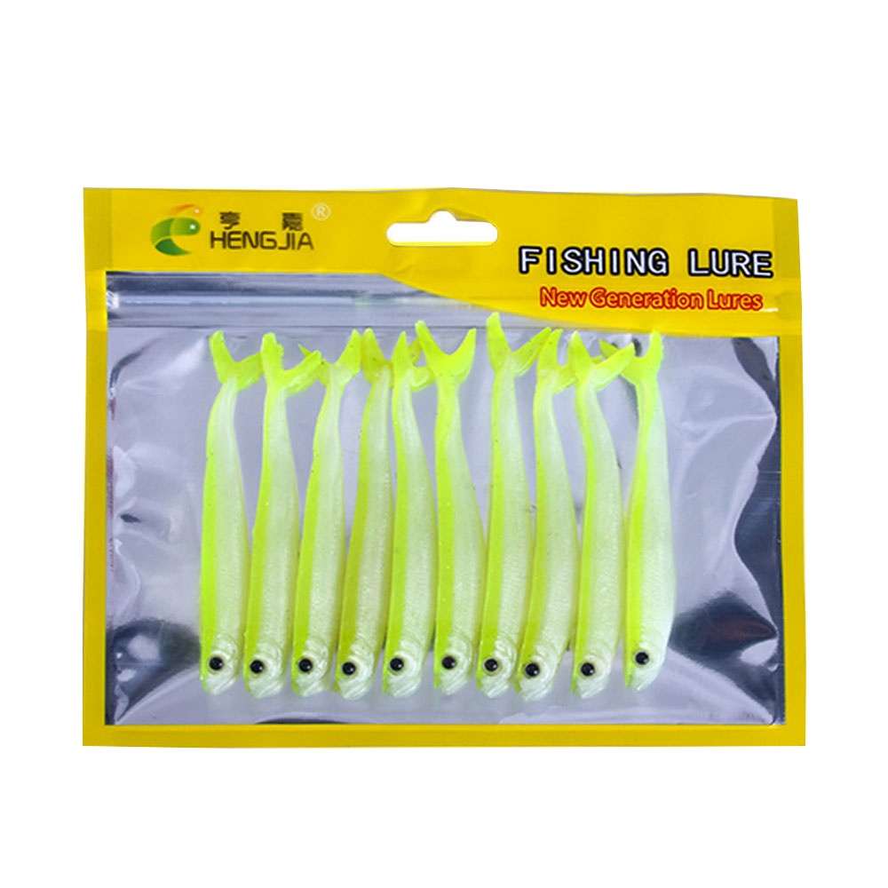 Hengjia 10pcs / Pak Umpan Pancing Softlure Bentuk Cacing Mata 3D 8.5cm 2.6g Bahan Silikon