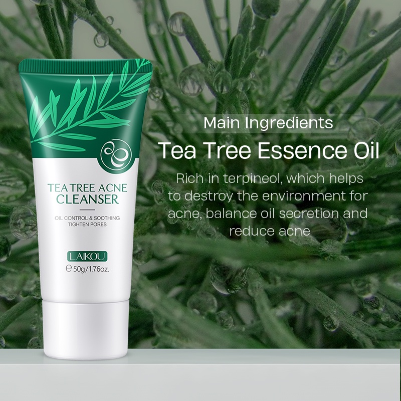 LAIKOU Tea Tree Pembersih Jerawat Mengontrol Minyak Pembersih Wajah Menghilangkan Bekas Jerawat Jerawat 50g