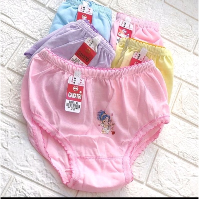 Paket Isi 6 Pcs Celana Anak Perempuan Cd Polos Stiker Lembut Halus Dan Nyaman Dipakai
