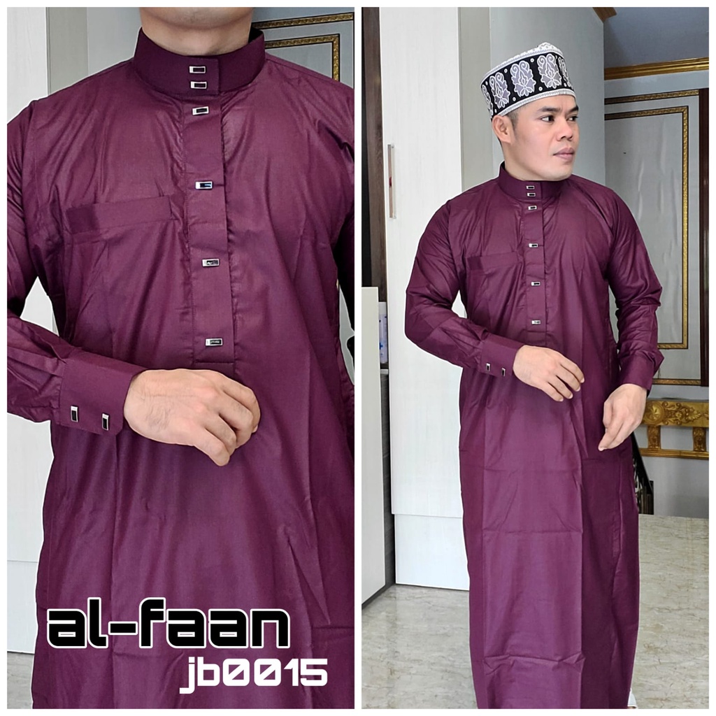 Gamis Pria Jubah Pria Jubbah Al faan polos kancing kotak Jubah Gamis Muslim Pria Model haramain/alnoor-8