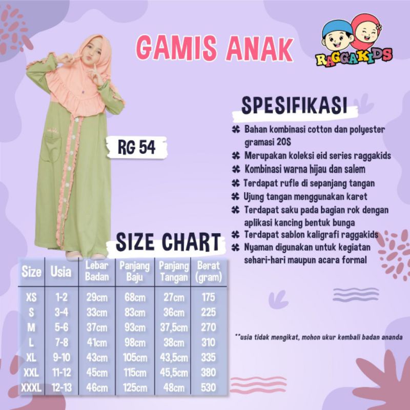 Raggakids Baju muslim sarimbit RG54 Gamis anak premium bahan adem koko kurta RG54 RGD54 KR03 KRD03