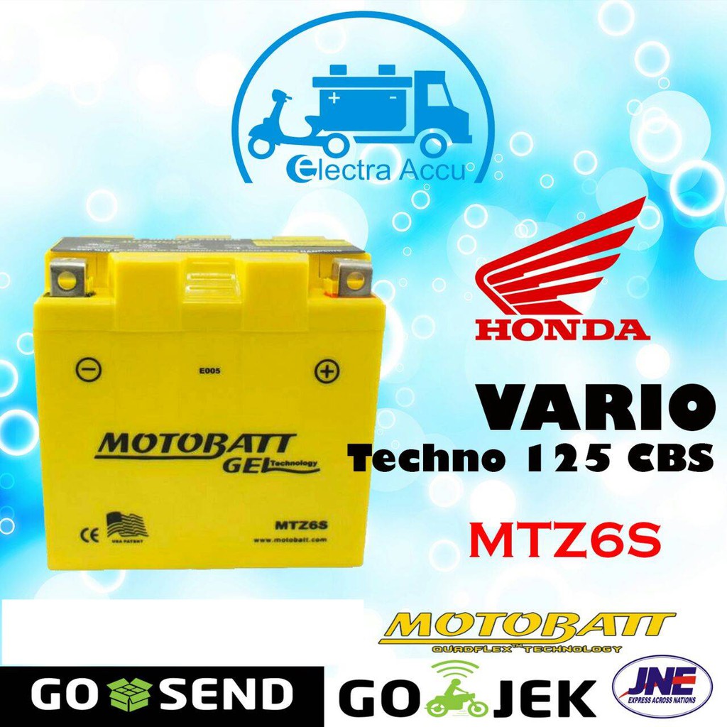 Aki Motor Honda Vario Techno 125 CBS MTZ6S Motobatt Aki Aki Motor Honda Vario Techno 125 CBS MTZ6S Motobatt Aki