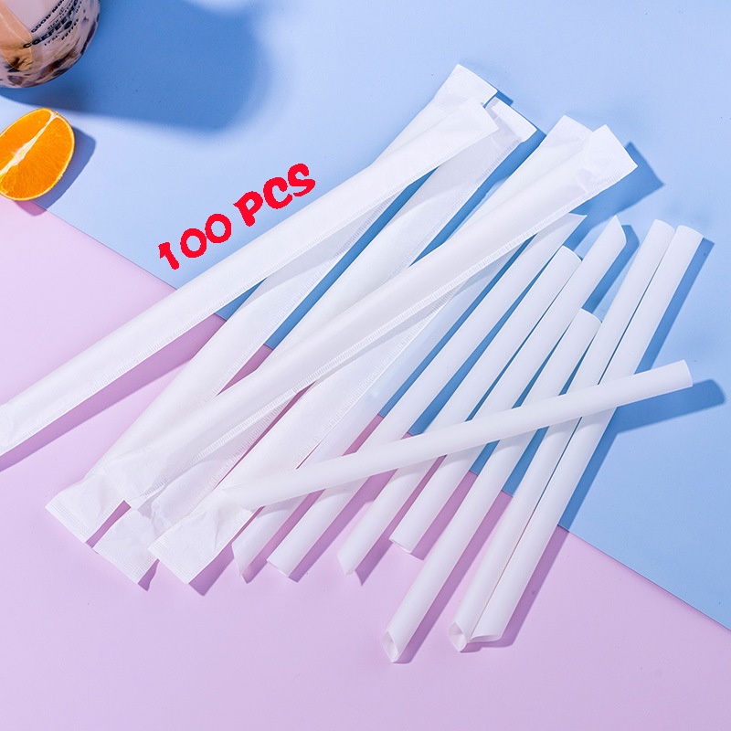 [100 Pcs Biodegradable Disposable Straws] [PLA Environmentally Friendly and Healthy Beverage Milk Tea Straws with High Temperature Resistance] [Disposable Tableware]