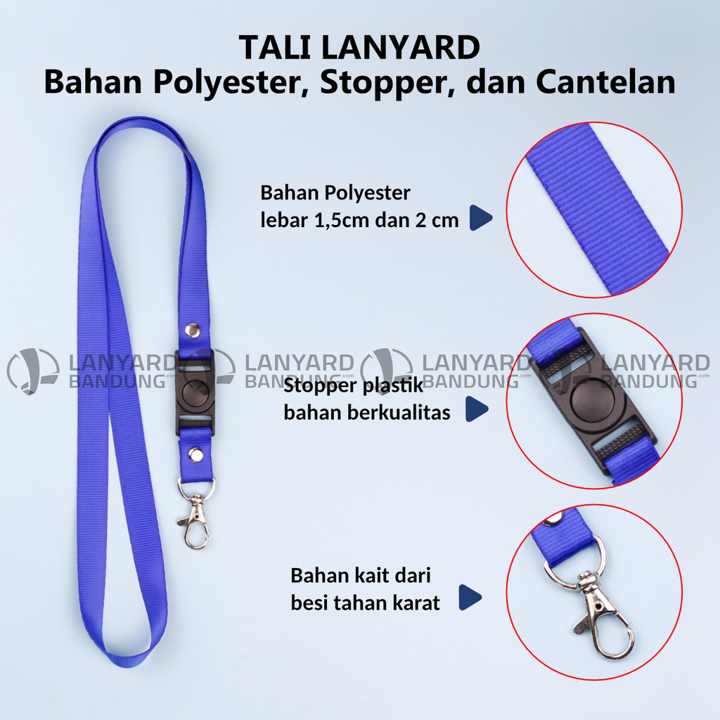 TALI JADI STOPER 2 cm / Tali id card 2cm / Tali idcard /Tali lanyard / Gantungan nametag / bahan polister, stoper, cantelan