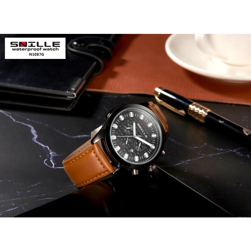 Snille Jam Tangan Kulit Pria Original Asli Anti Air Waterproof 1087