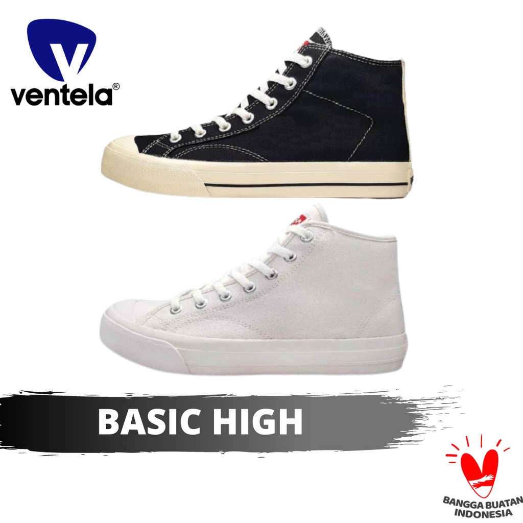 Sepatu Ventela Basic High Black Natural Full White Original | Ventella Vantela Sneakers Casual Pria 