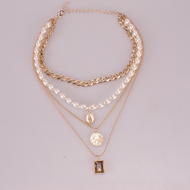 CH-18 set 4 pcs kalung mutiara wanita rantai gold silver emas korea jepang japan import