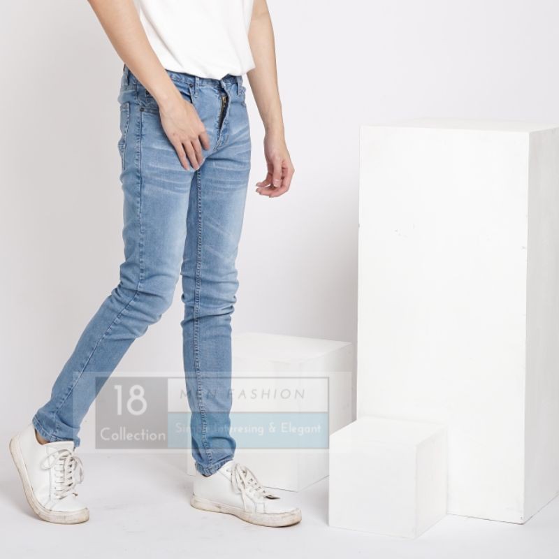 Celana Jeans Pria Sky Blue / Celana Panjang Cowo / Celana Jeans Panjang Biru terang