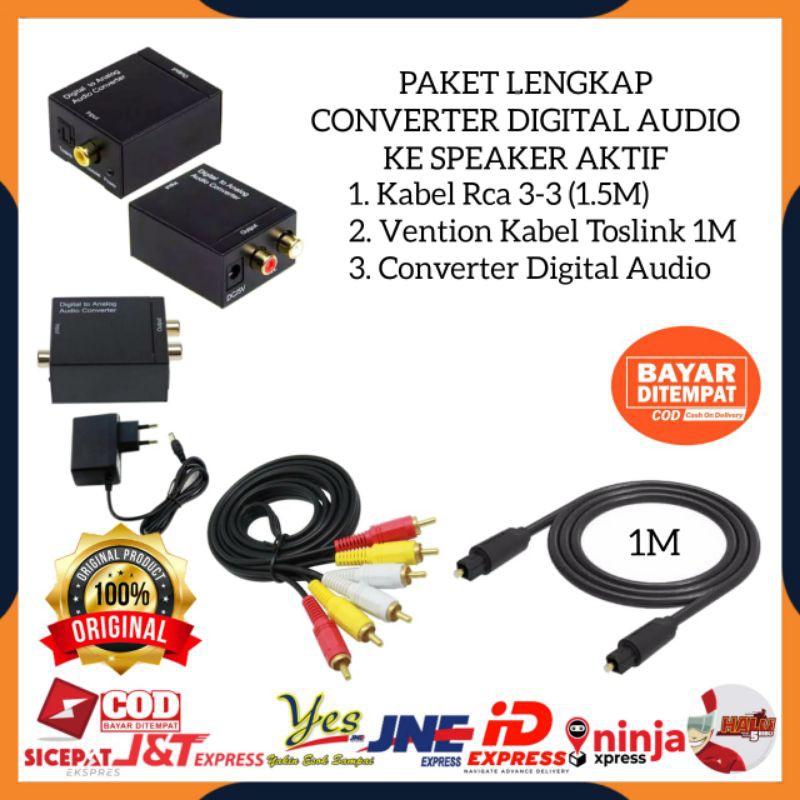 [COD]  SATU PAKET LENGKAP CONVERTER AUDIO DIGITAL TO ANALOG OPTIK/TOSLINK TO RCA + KABEL OPTIK AUDIO VENTION 1 METER + KABEL RCA 3 KE 3 / BISA KE SPEKER AKTIF AMPLIFIER ORIGINAL