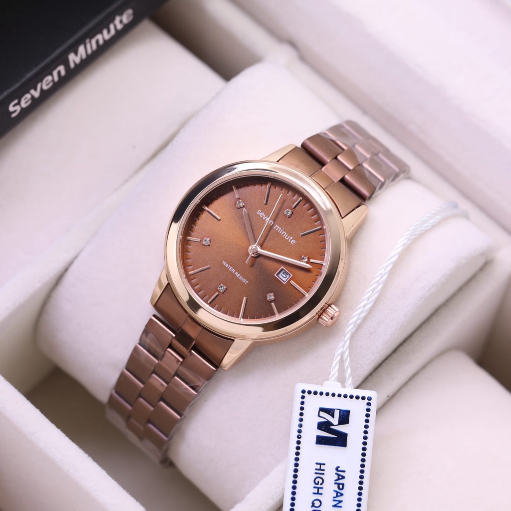 BEST SELLER JAM TANGAN WANITA SEVEN MINUTE FM95 TALI RANTAI TANGGAL AKTIF DM 3.5CM FREE BOX &amp; BATERAI || JAM TANGAN FASHION WANITA JAM TANGAN CEWEK MURAH