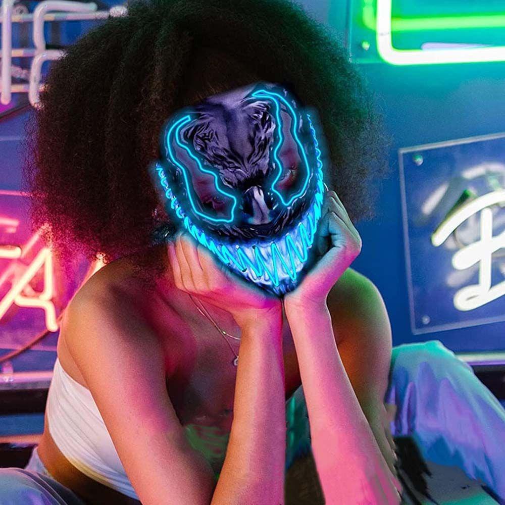 Lanfy Glowing Venom Mask Lampu LED Multicolour Lucu Luminous Mask Neon LED Mask LED Topeng Props Topeng Halloween Topeng Pesta Full Face Props