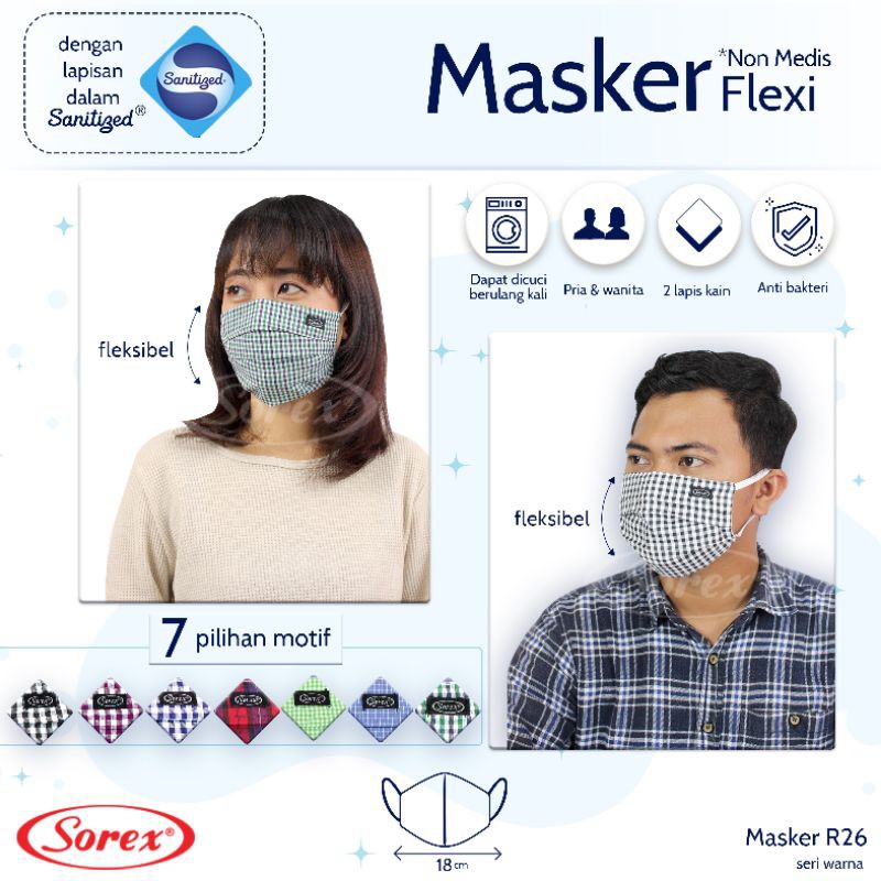 Sorex Masker Sanitized Pria Wanita Non Medis 2 Lapis Kain R26 Flexi