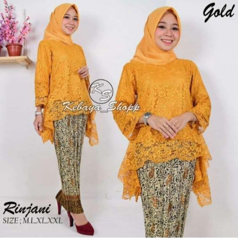 Setelan kebaya brukat rinjani mix rok plisket