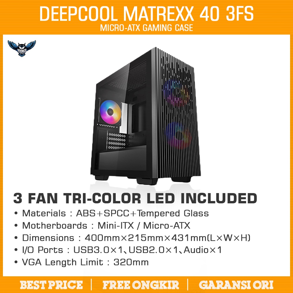 Gaming Case DeepCool Matrexx 40 3FS - mATX Casing Komputer PC Black