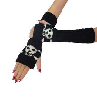 Punk Women Long Fingerless Hand Sleeves Arm Warmers With Strap Buckles