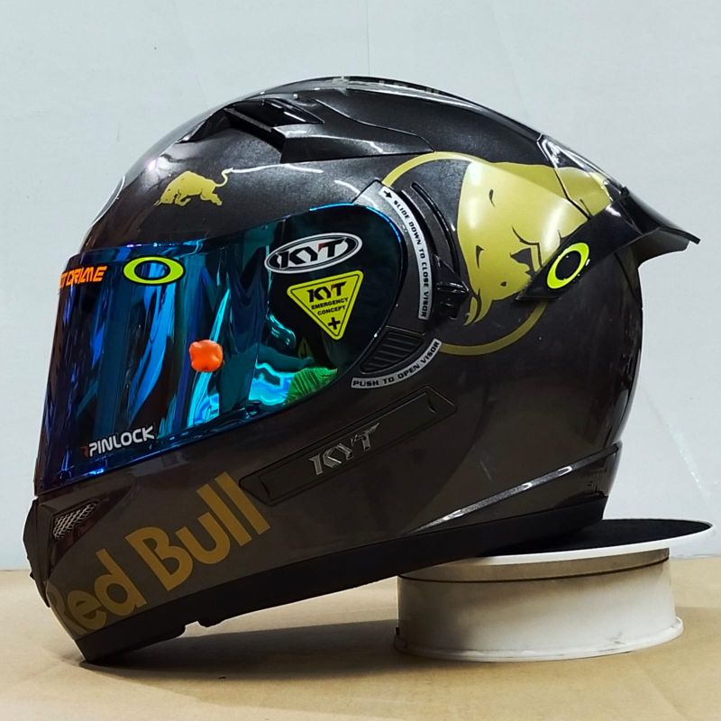 HELM KYT K2R PAKET GANTENG RED BULL(visor iridium) INCLUDE VISOR ORI-Gunmetal red bul P.G