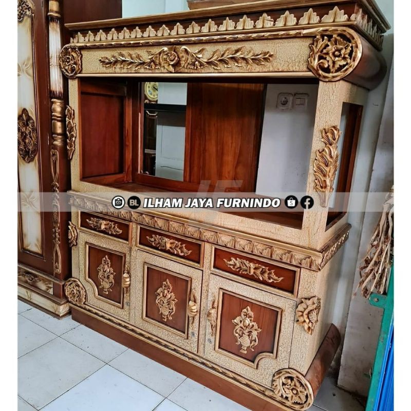 TERMURAH - Bufet aquarium  full jati natural marmer - IJF025