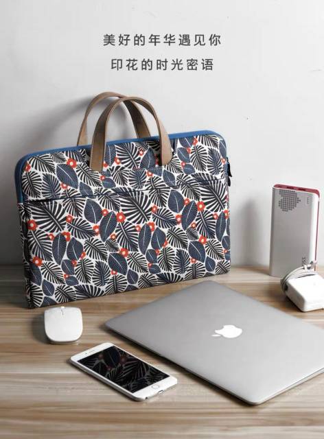 Tas Laptop Softcase Laptop Jinjing Leaves Printed 14 15 inch