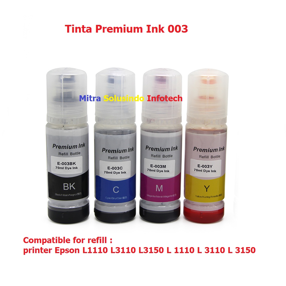 1set Tinta Epson 003 L1110, L3110, L3150.Cyan Magenta Yellow Black 1SET