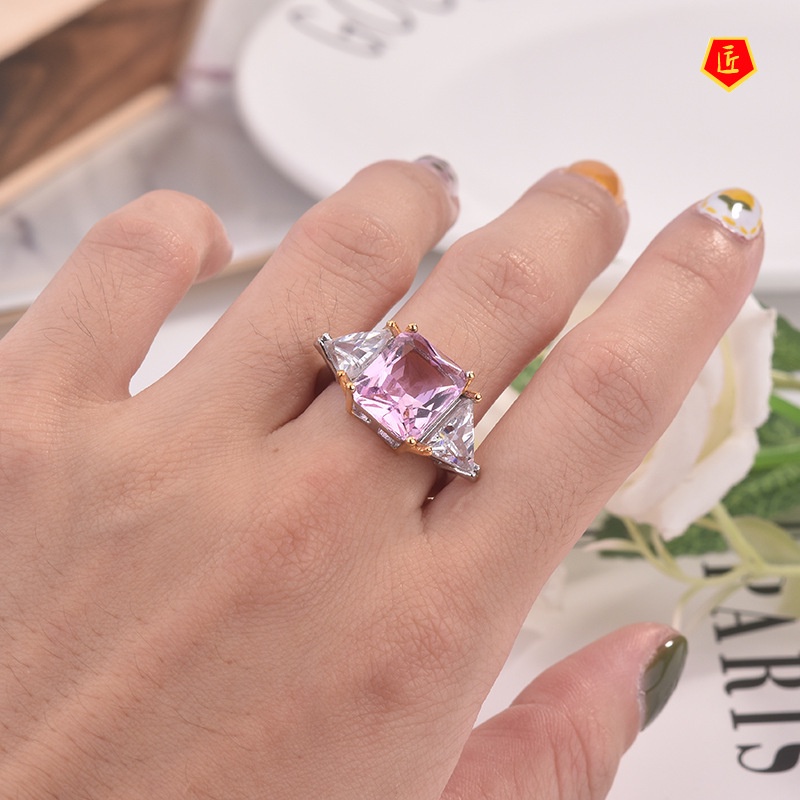 [Ready Stock]Elegant Fashion Square Pink Diamond Ring