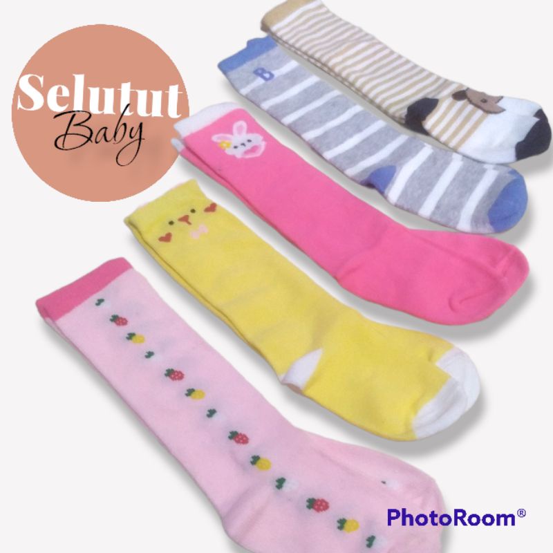 Kaos Kaki Bayi Perempuan Motif Panjang Selutut Bahan Katun Spandek