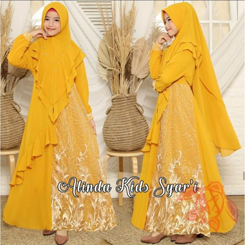 B ED Alinda kid | New model Syari anak muslimah set bergo usia 6-10 thn | syari Kids Tile Import