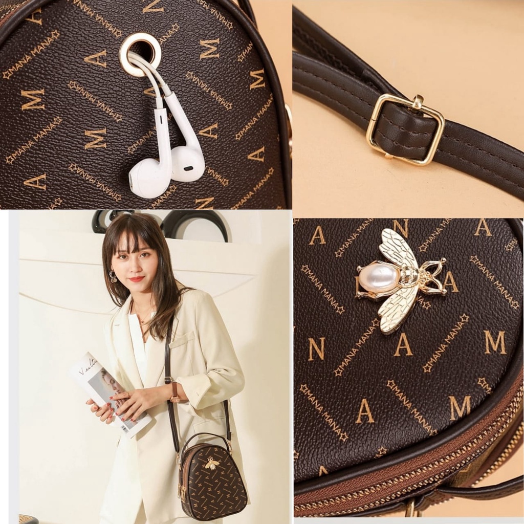 TAS SELEMPANG WANITA KOREA 3 RESLETING KULIT COKLAT MANVE TA471B7 IMPORT BRANDED SLING BAG KECIL BATAM PREMIUM REMAJA KEKINIAN MURAH FASHION CEWEK