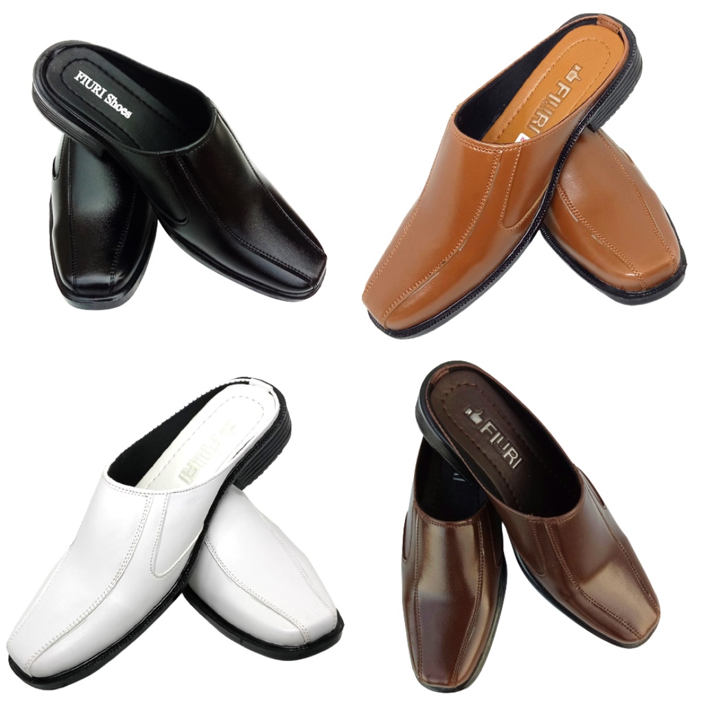 FIURI - BJ6 Hitam Coklat Putih Tangerine 39-43 - Sepatu Pantofel Selop Pria - Sepatu Formal Pria - Sepatu Pantopel Kerja Kantor Cowok Murah - Bustong Slip On Jepit Selop Nikah Promo Diskon - Slop Sendal Kulit Lebaran Hari Raya Idul Fitri - Fashion Pria