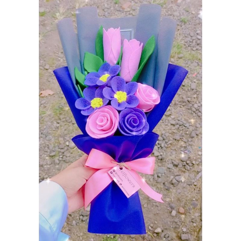 Buket Bunga Flanel - Abu Ungu