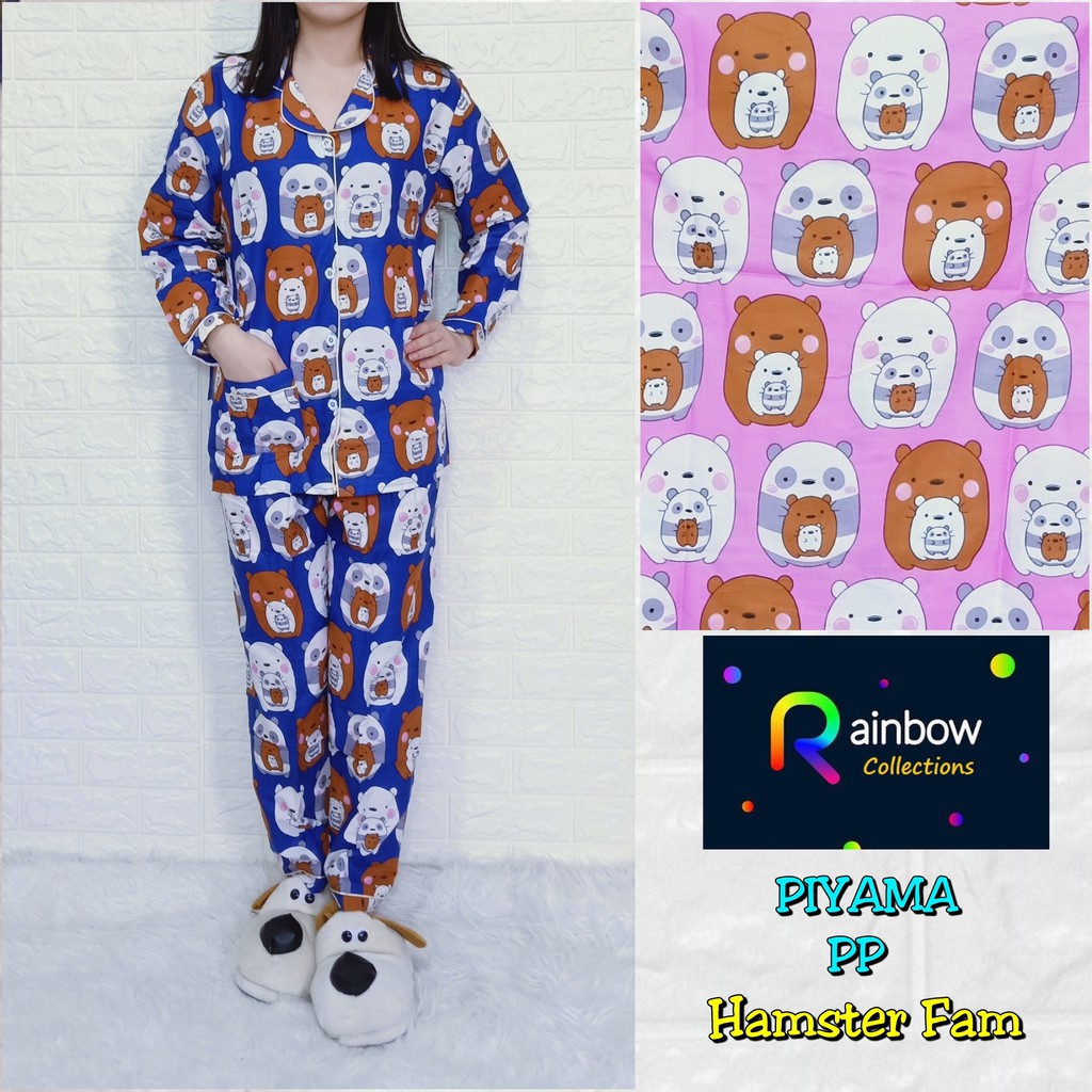 Piyama dewasa PP XL celana panjang baju panjang, katun jepang, fit to xl,motif UNICORN/HAMSTER/BEAR