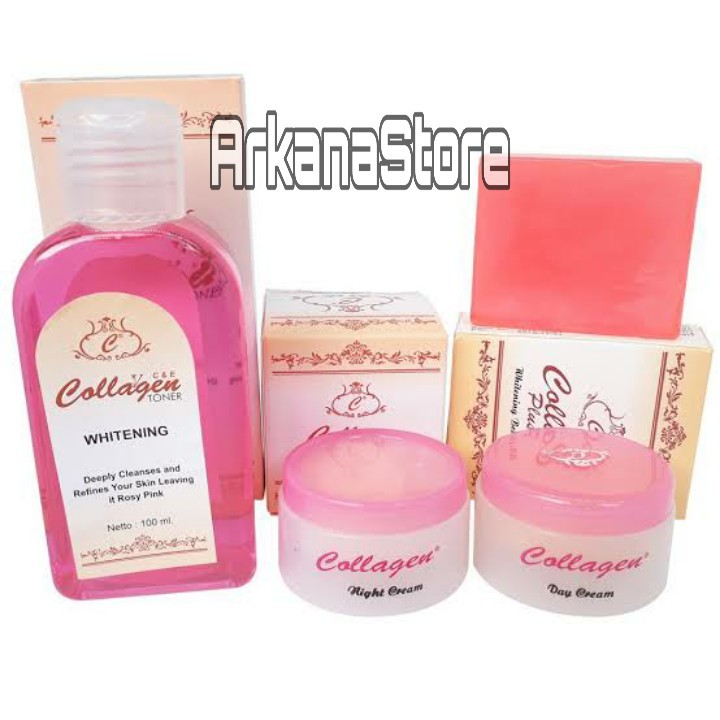 Paket Cream Pemutih Collagen Siang Malam Sabun Dan Toner