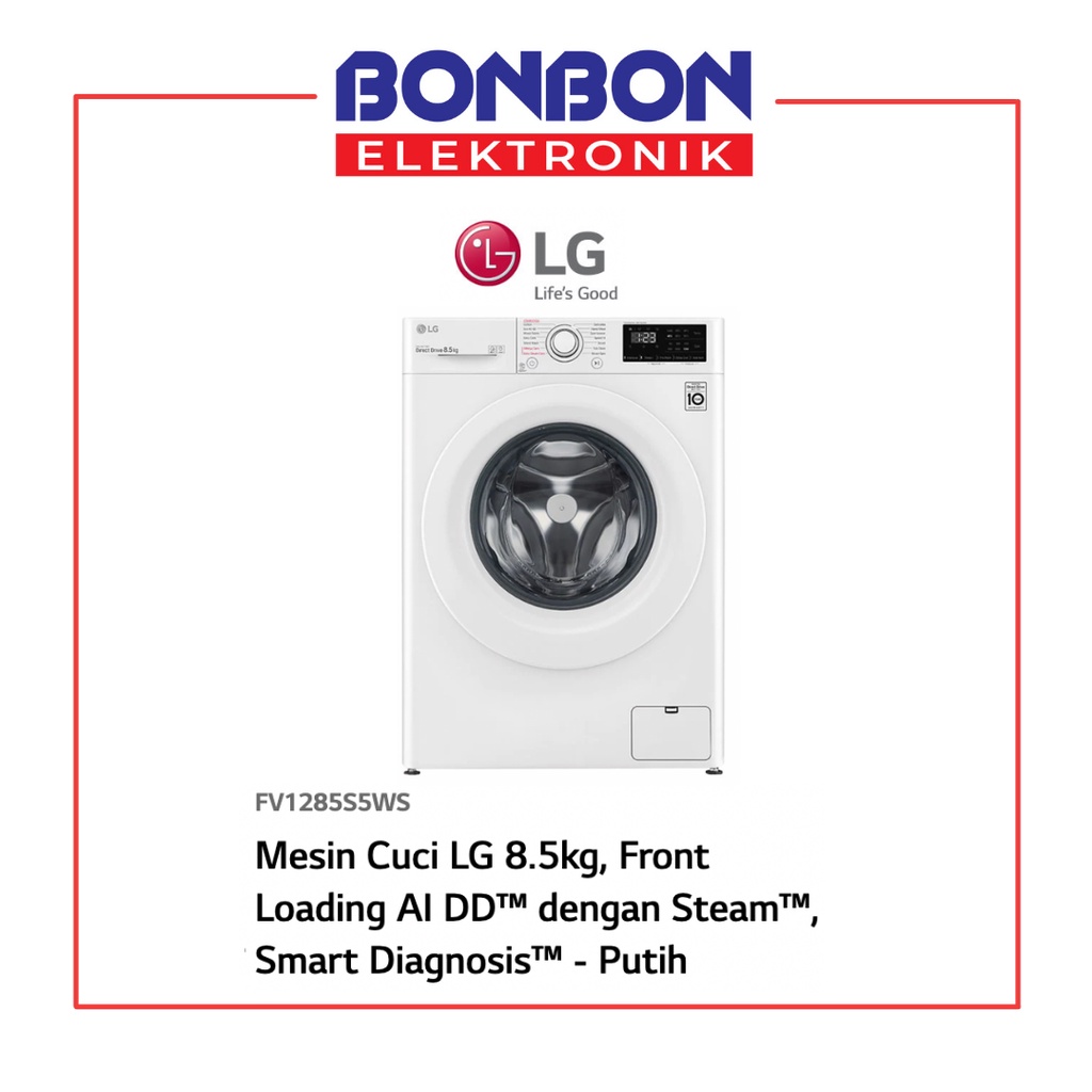 LG Mesin Cuci Front Loading 8.5KG FV1285S5WS Inverter Smart AI DD w/ Steam