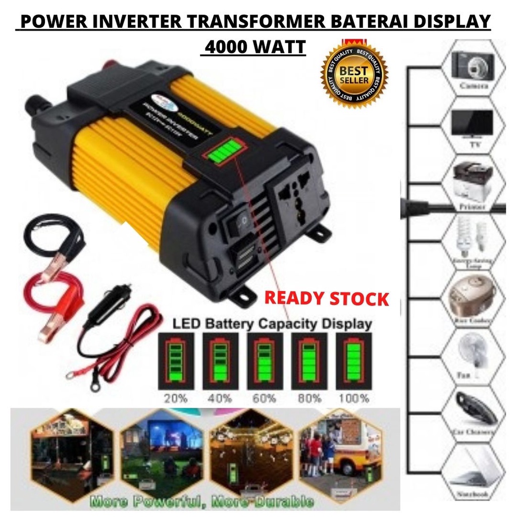 Power Inverter  Transformer Converter Aki Mobil DC 12v To AC 220V 1000W &amp; 4000W 111131