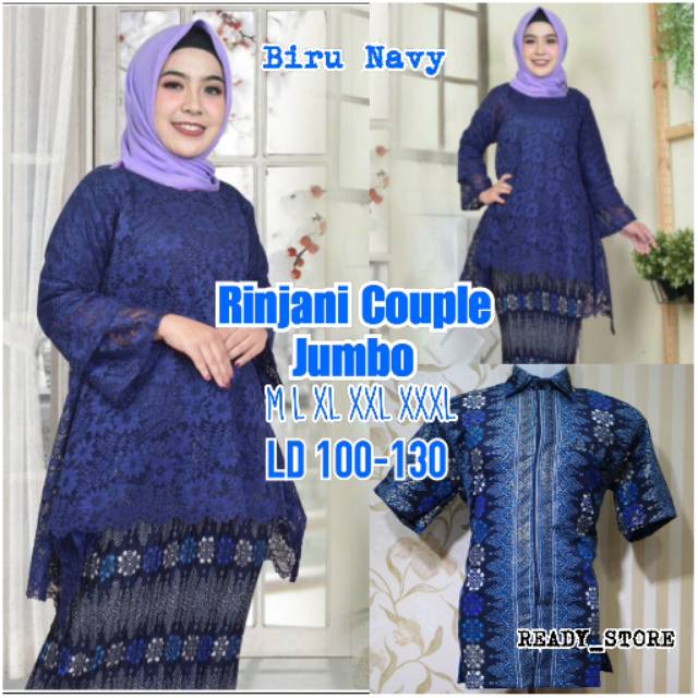 Couple Kebaya Rinjani Jumbo Biru Navy- Set Kebaya Modern - Kebaya Big Size - Kebaya Pesta - Kebaya
